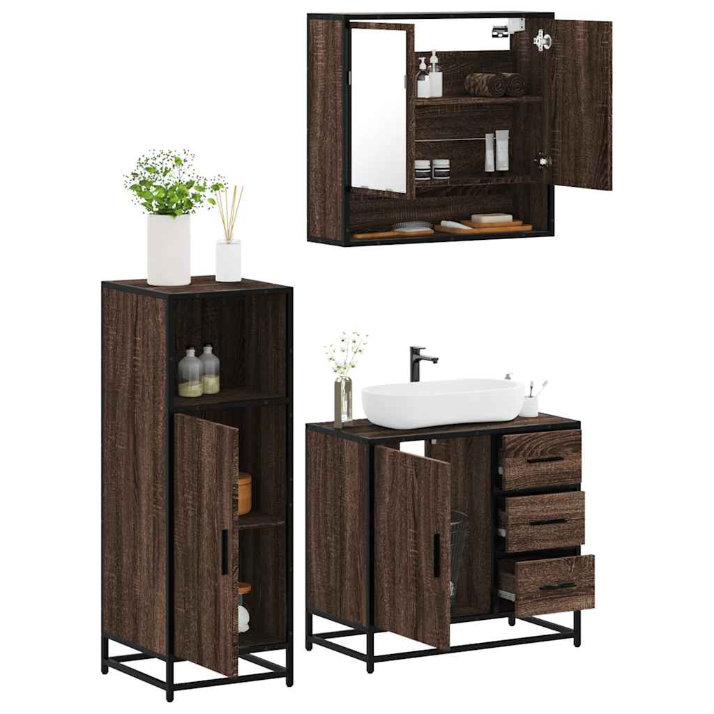 3 Piece Bathroom Furniture Set Engineered Wood