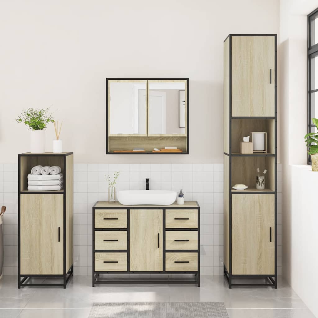 3 Piece Bathroom Furniture Set Engineered Wood