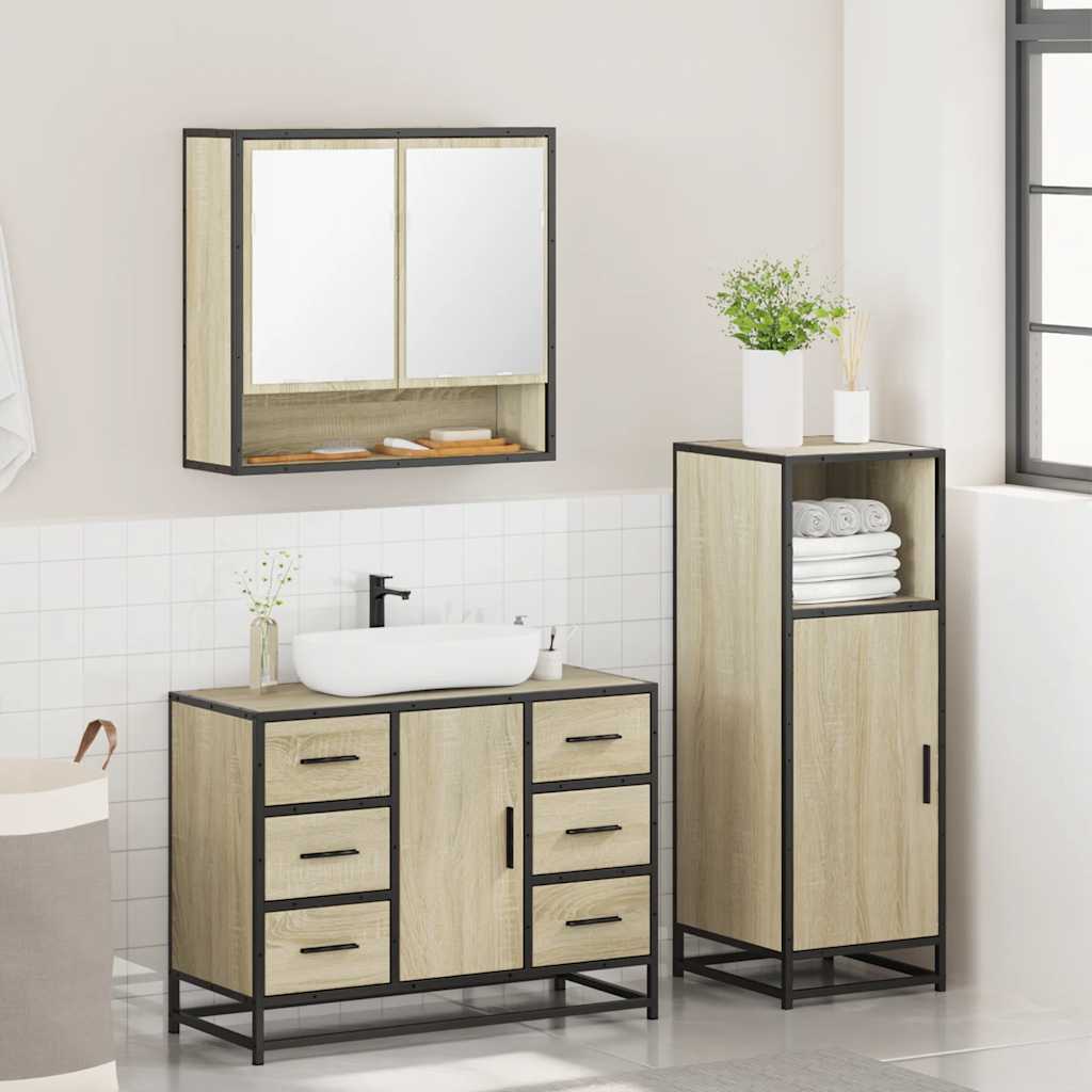 3 Piece Bathroom Furniture Set Engineered Wood