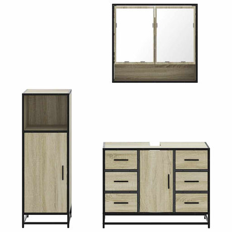 3 Piece Bathroom Furniture Set Engineered Wood