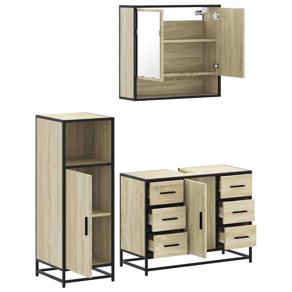 3 Piece Bathroom Furniture Set Engineered Wood