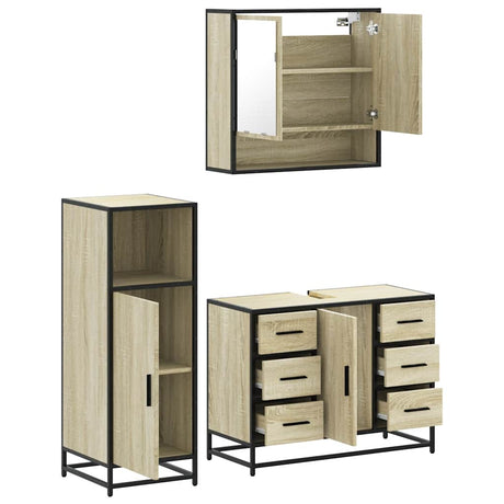 3 Piece Bathroom Furniture Set Engineered Wood