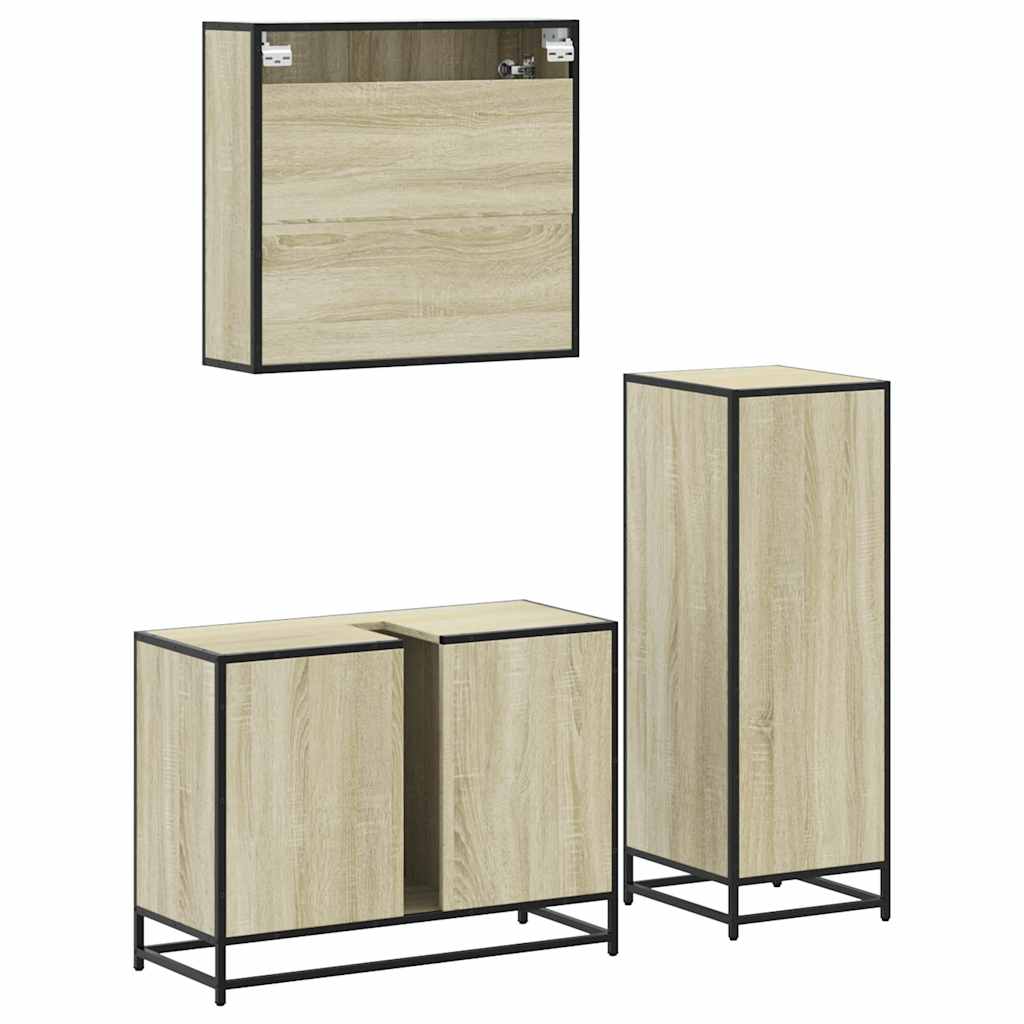 3 Piece Bathroom Furniture Set Engineered Wood