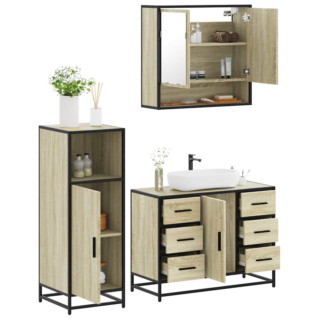 3 Piece Bathroom Furniture Set Engineered Wood