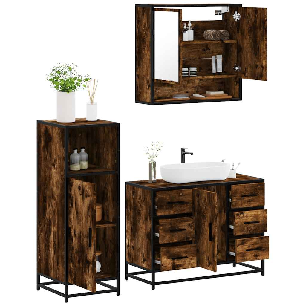 3 Piece Bathroom Furniture Set Engineered Wood
