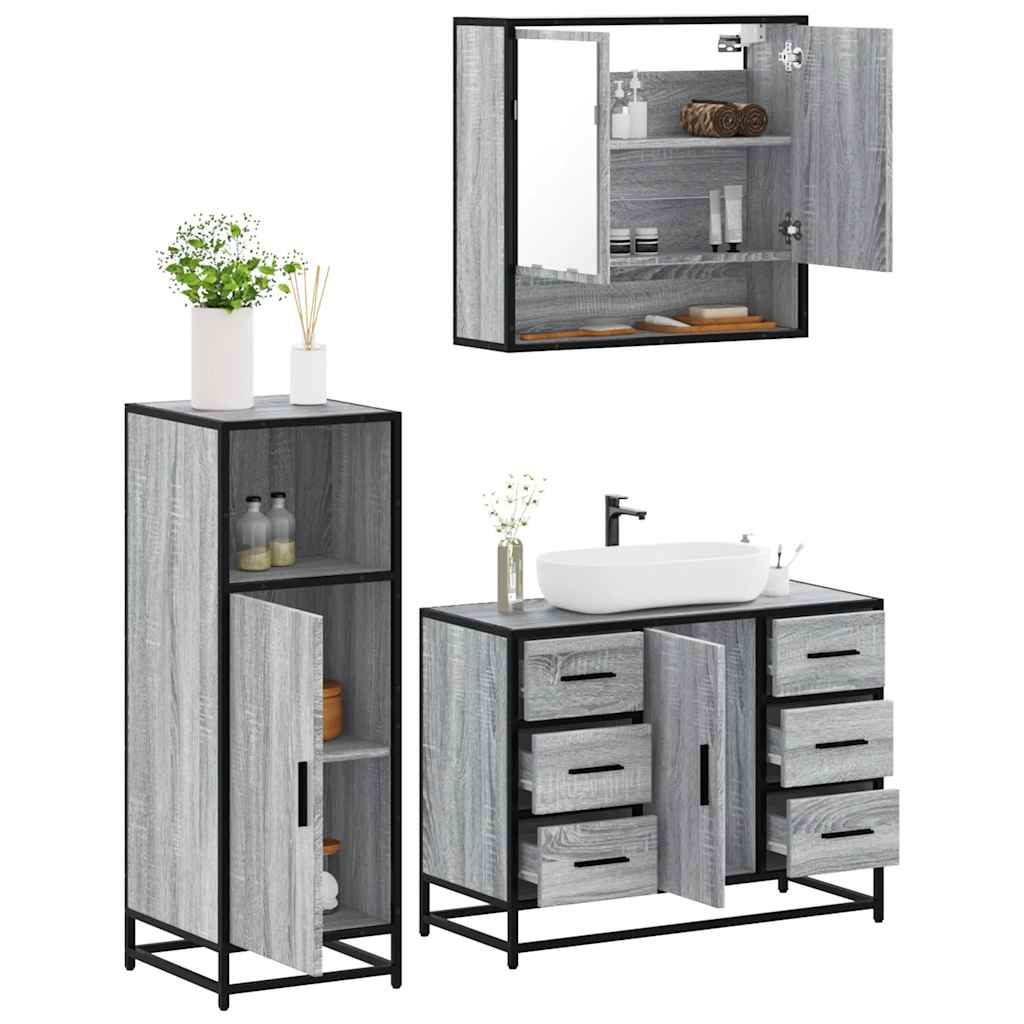3 Piece Bathroom Furniture Set Engineered Wood