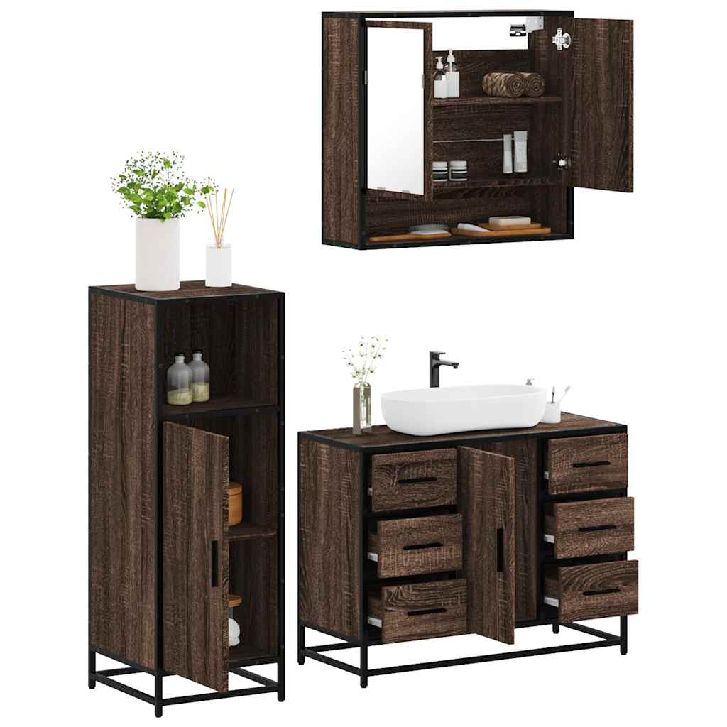 3 Piece Bathroom Furniture Set Engineered Wood