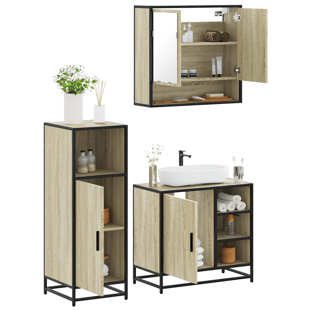 3 Piece Bathroom Furniture Set Engineered Wood
