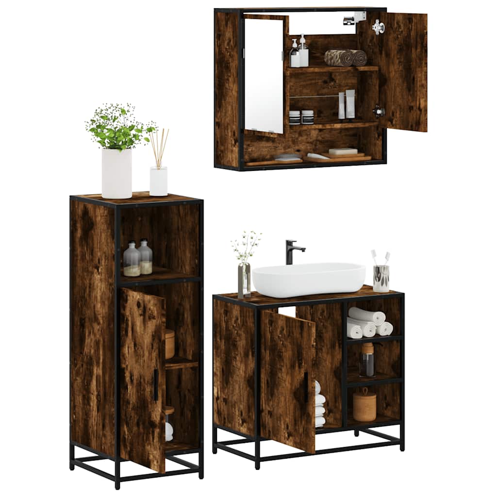 3 Piece Bathroom Furniture Set Engineered Wood