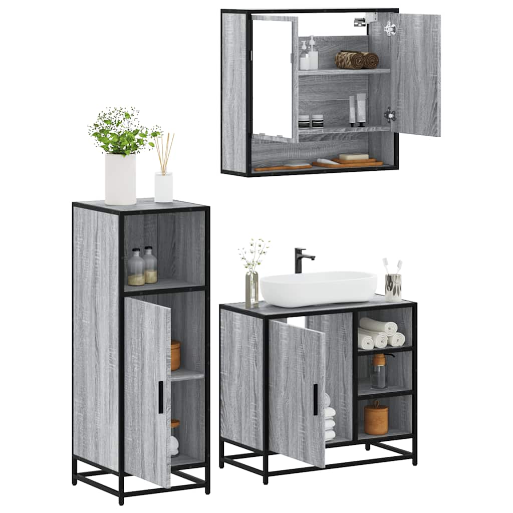 3 Piece Bathroom Furniture Set Engineered Wood