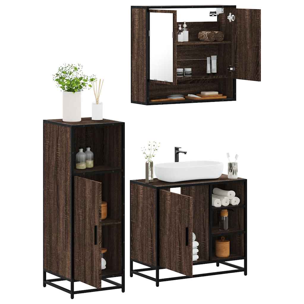 3 Piece Bathroom Furniture Set Engineered Wood