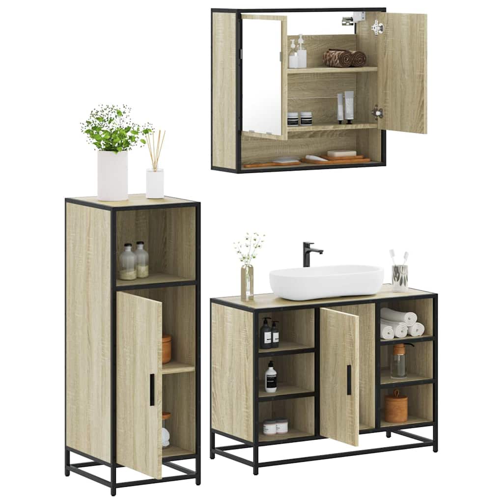 3 Piece Bathroom Furniture Set Engineered Wood