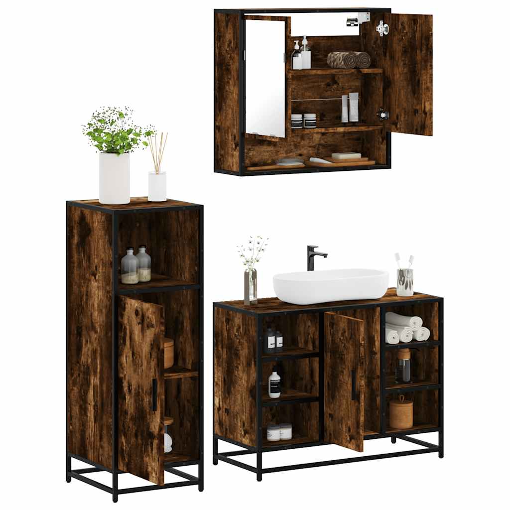3 Piece Bathroom Furniture Set Engineered Wood