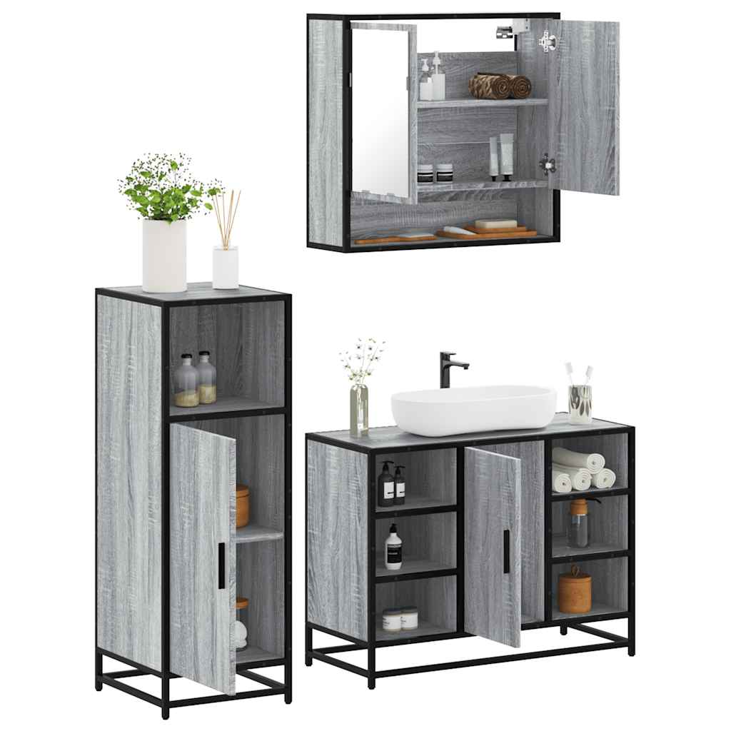 3 Piece Bathroom Furniture Set Engineered Wood
