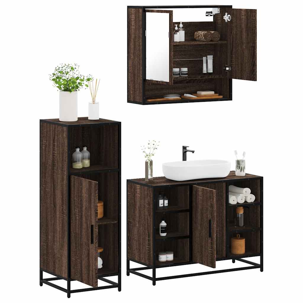 3 Piece Bathroom Furniture Set Engineered Wood