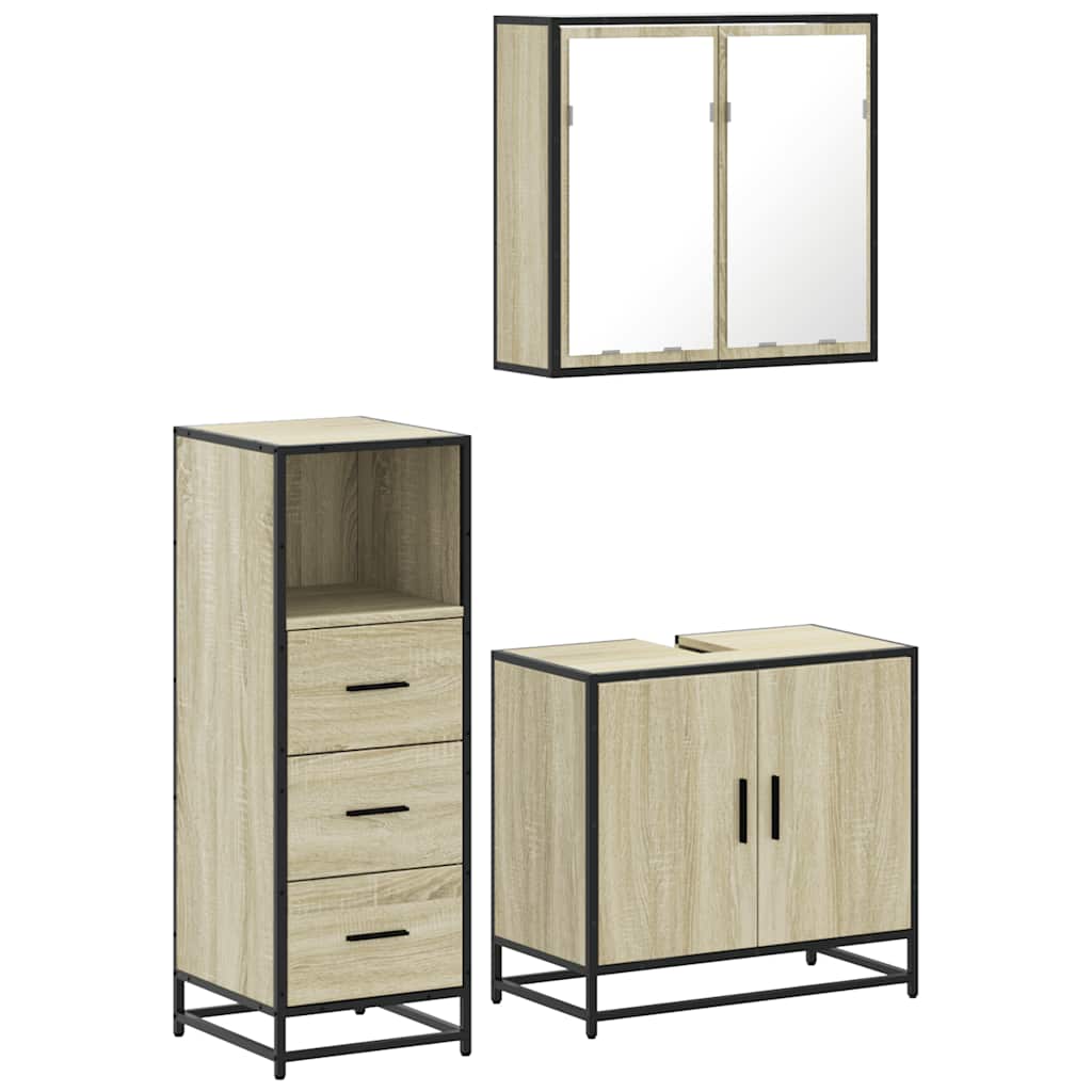 3 Piece Bathroom Furniture Set Engineered Wood
