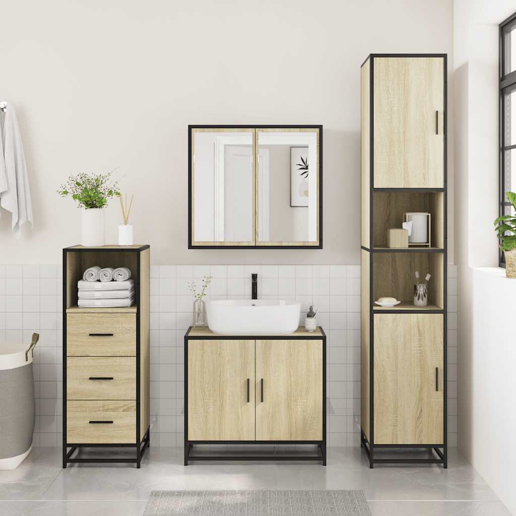 3 Piece Bathroom Furniture Set Engineered Wood