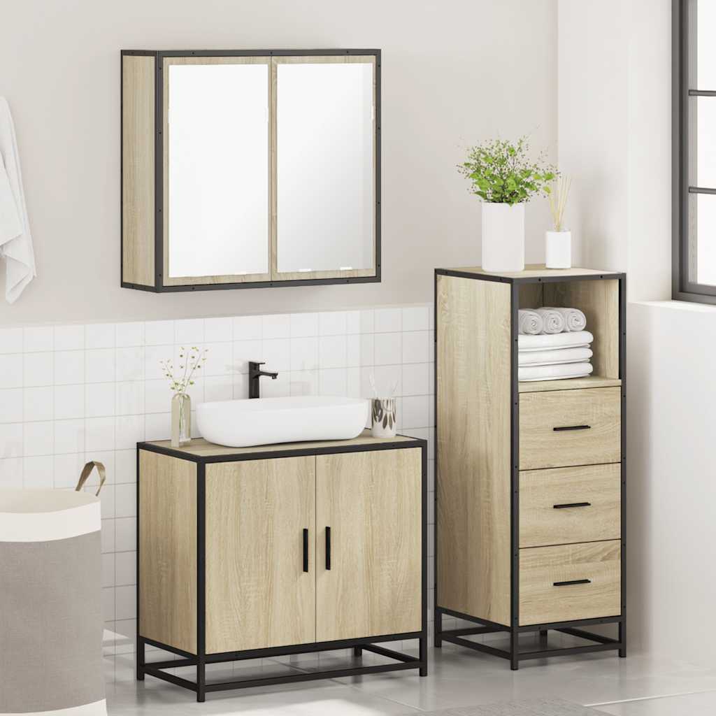 3 Piece Bathroom Furniture Set Engineered Wood