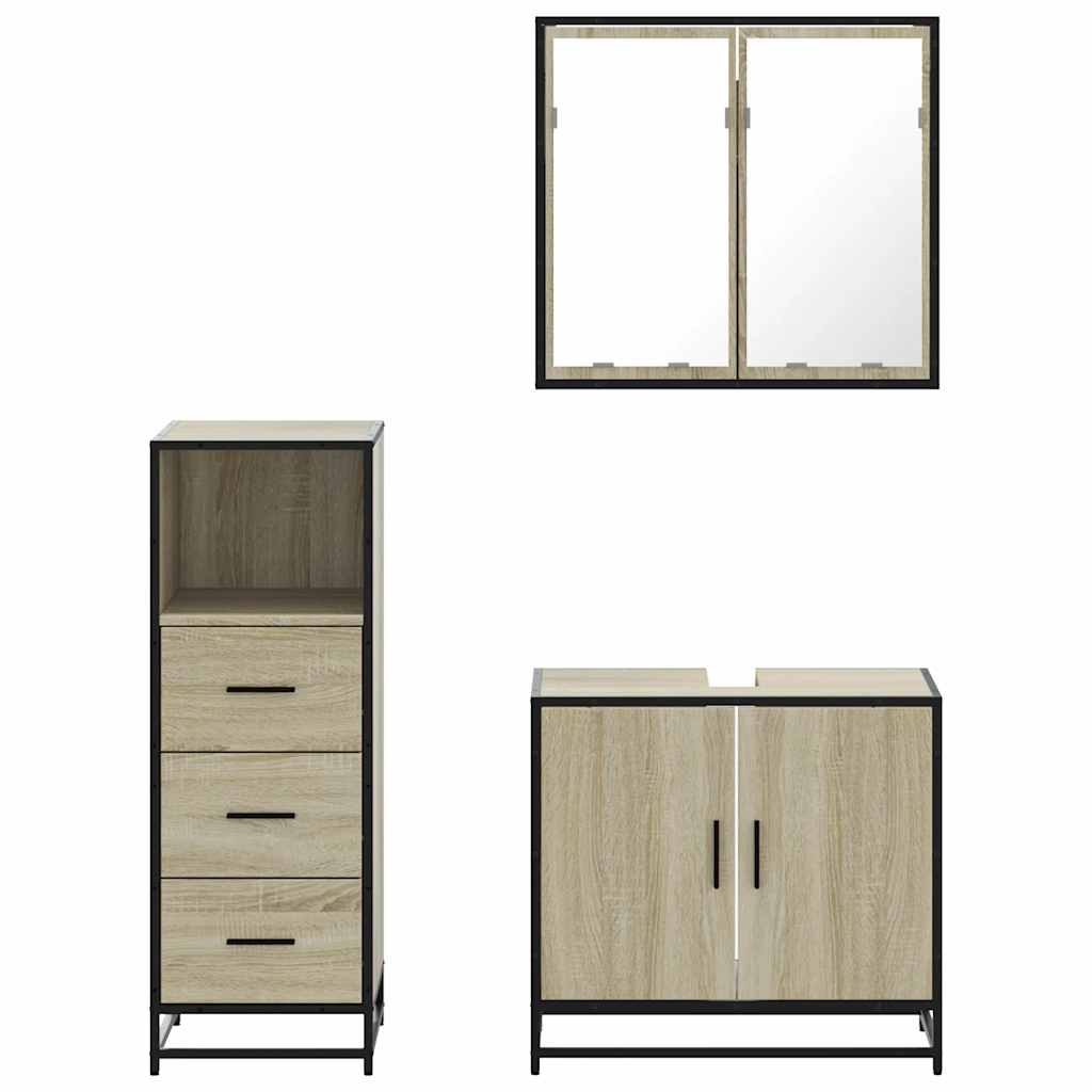 3 Piece Bathroom Furniture Set Engineered Wood