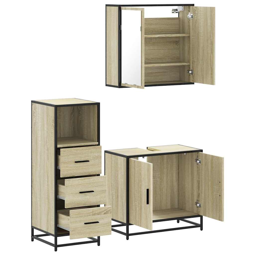 3 Piece Bathroom Furniture Set Engineered Wood