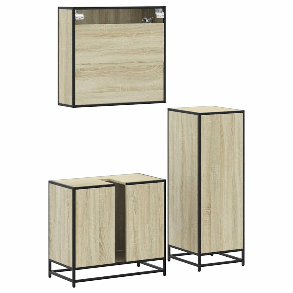 3 Piece Bathroom Furniture Set Engineered Wood