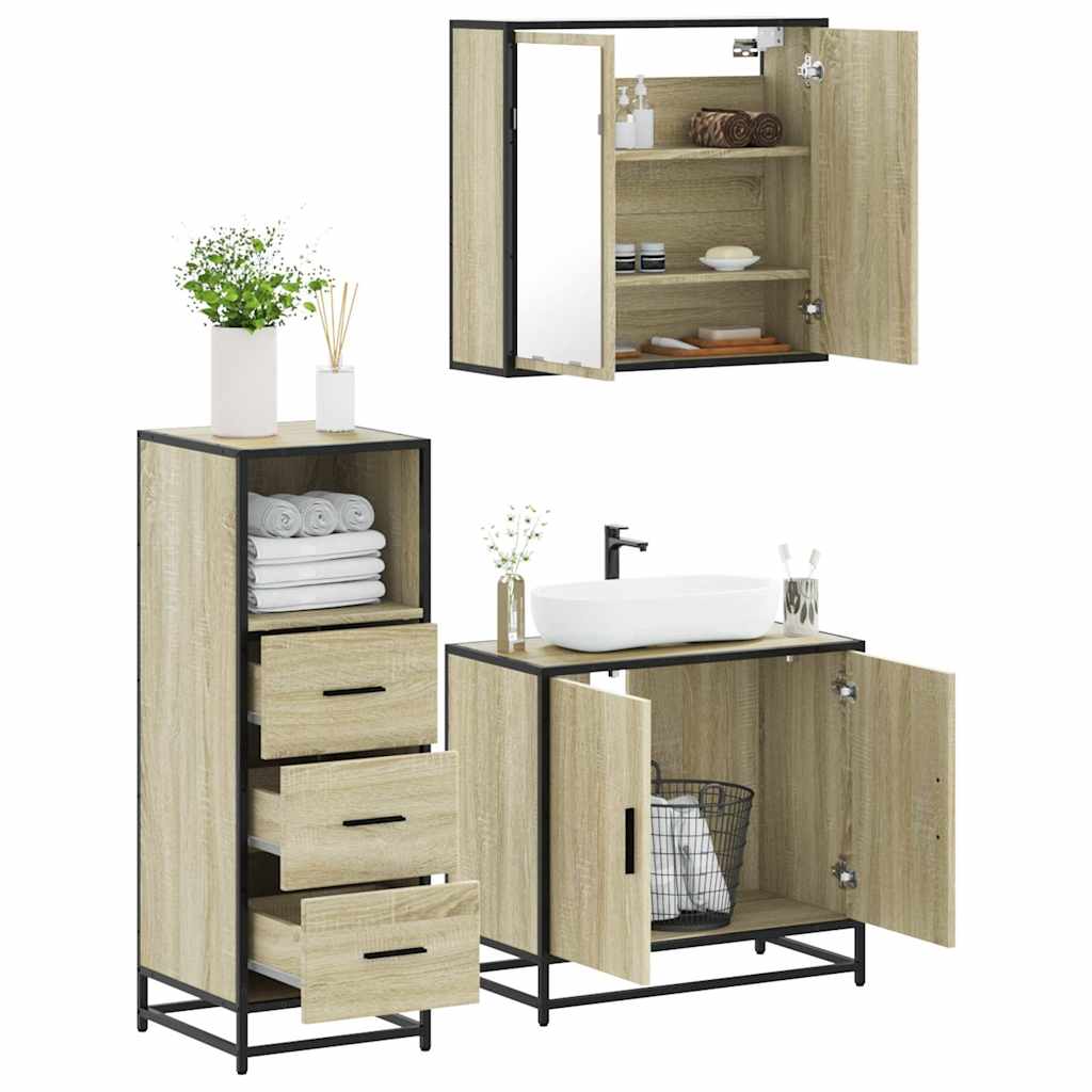 3 Piece Bathroom Furniture Set Engineered Wood