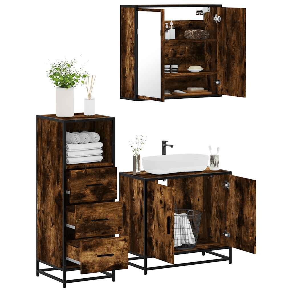 3 Piece Bathroom Furniture Set Engineered Wood