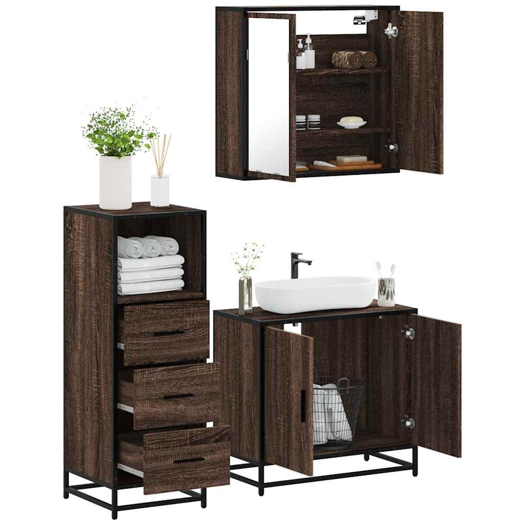 3 Piece Bathroom Furniture Set Engineered Wood