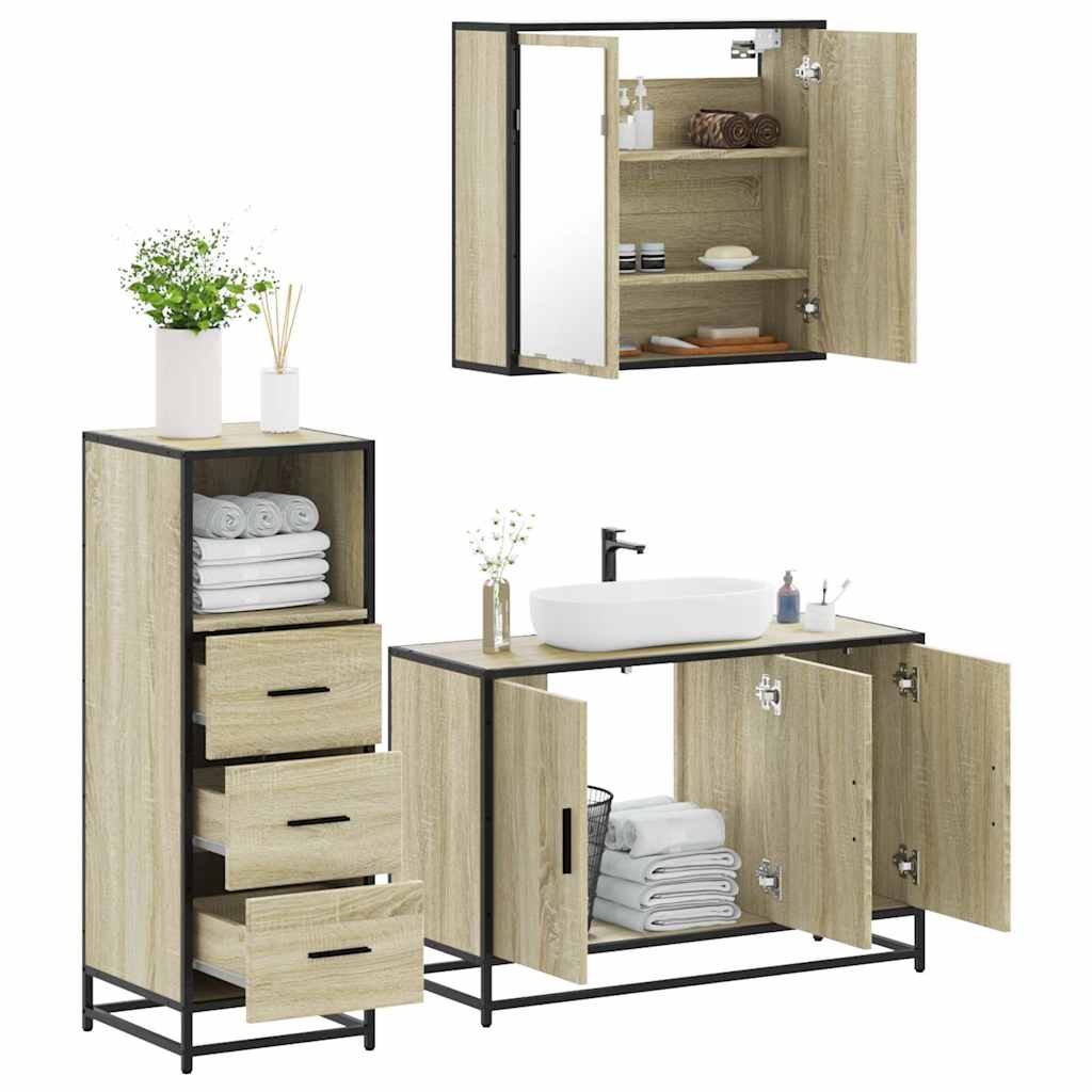 3 Piece Bathroom Furniture Set Engineered Wood