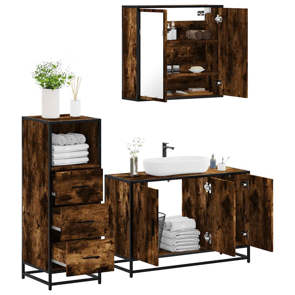 3 Piece Bathroom Furniture Set Engineered Wood