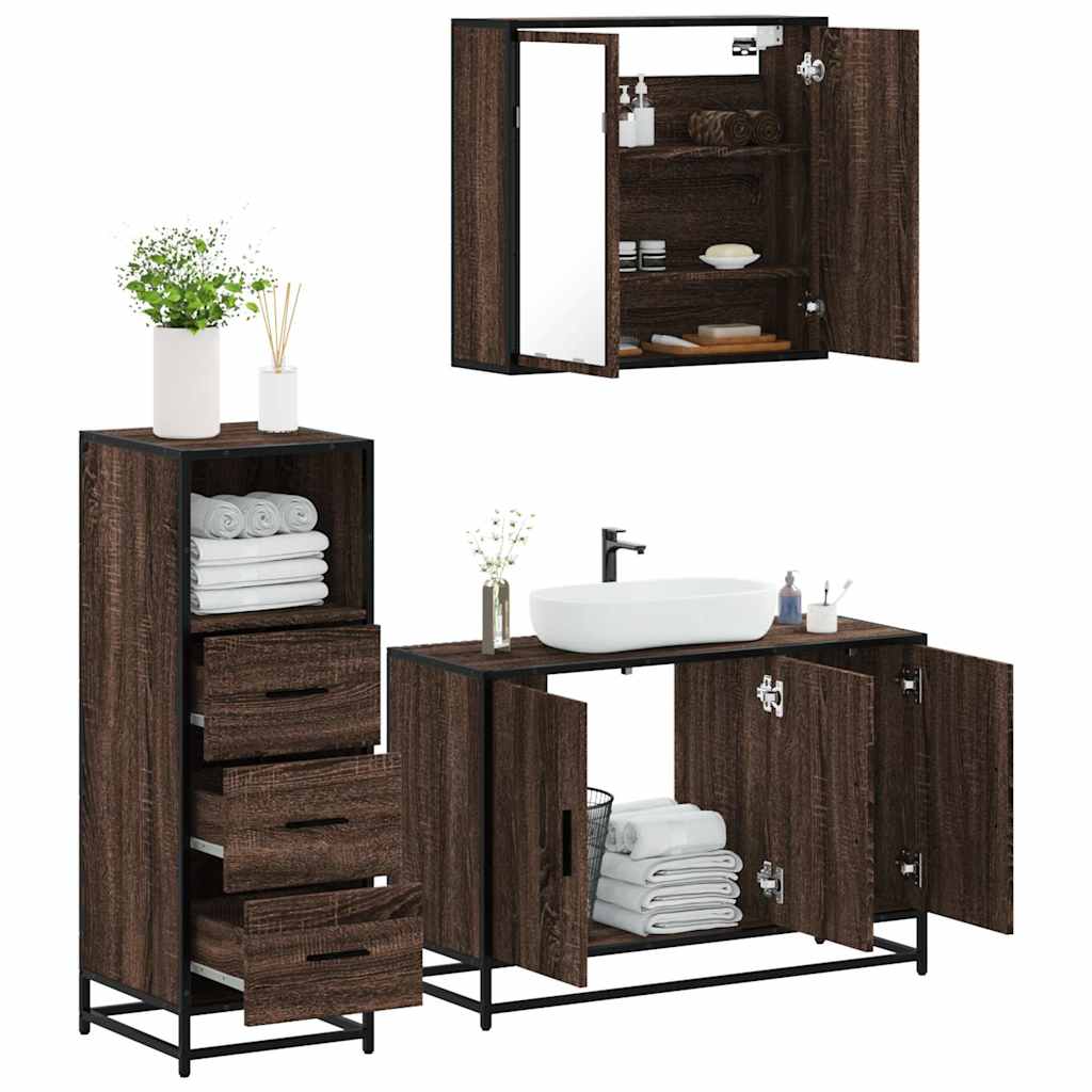 3 Piece Bathroom Furniture Set Engineered Wood