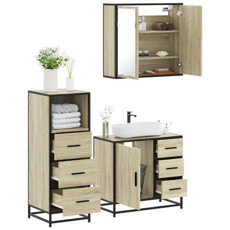 3 Piece Bathroom Furniture Set Engineered Wood