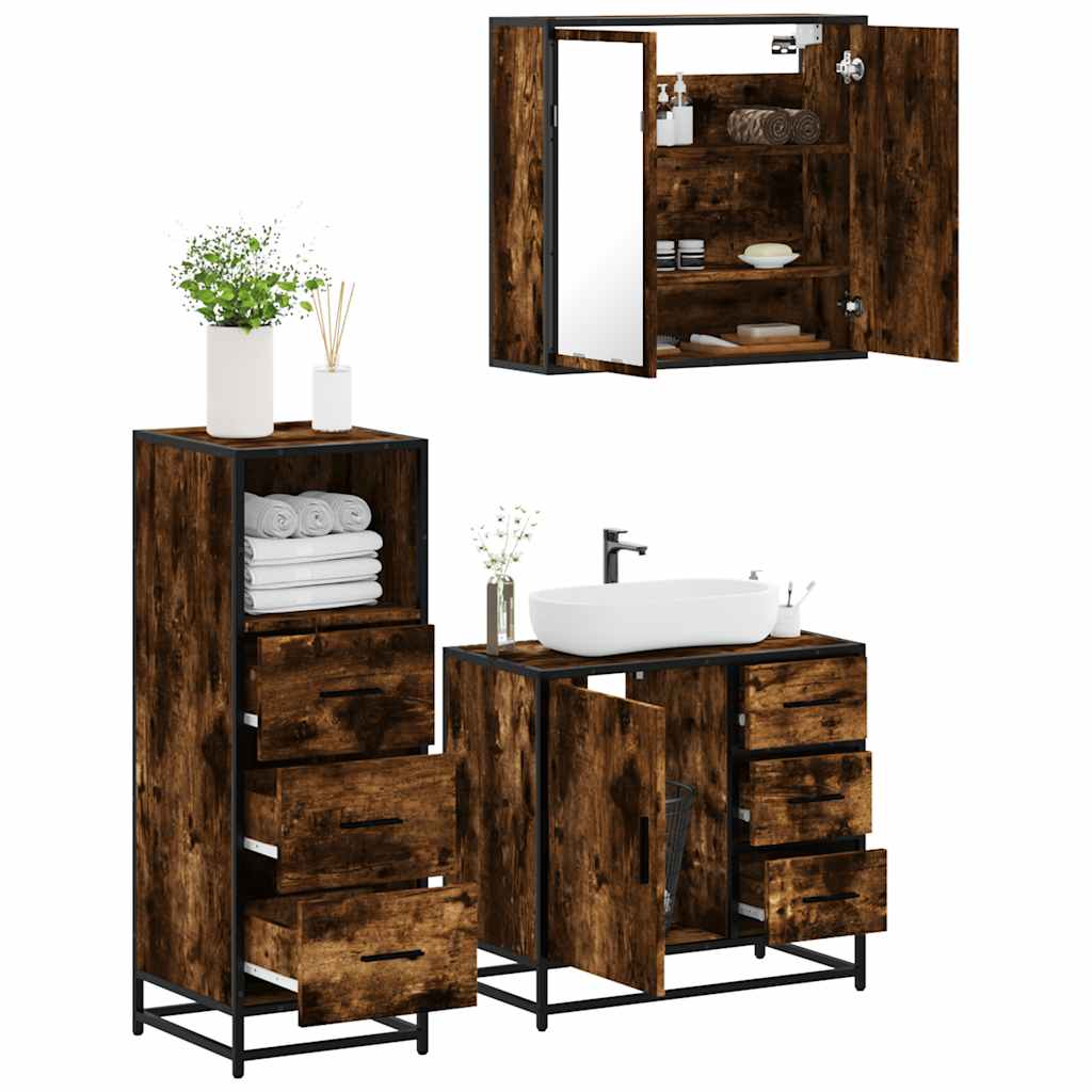 3 Piece Bathroom Furniture Set Engineered Wood