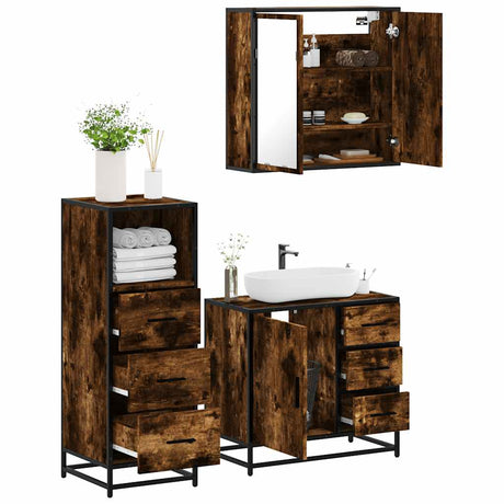 3 Piece Bathroom Furniture Set Engineered Wood