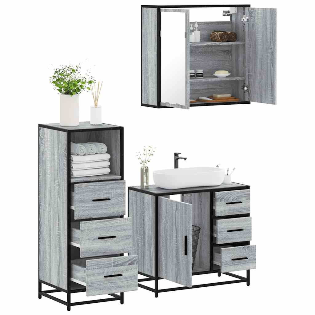 3 Piece Bathroom Furniture Set Engineered Wood