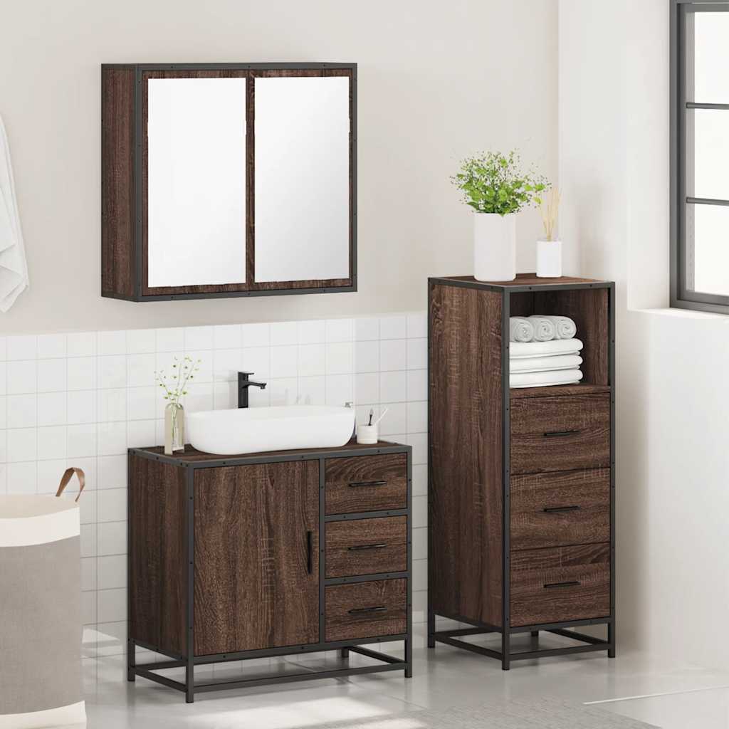 3 Piece Bathroom Furniture Set Engineered Wood