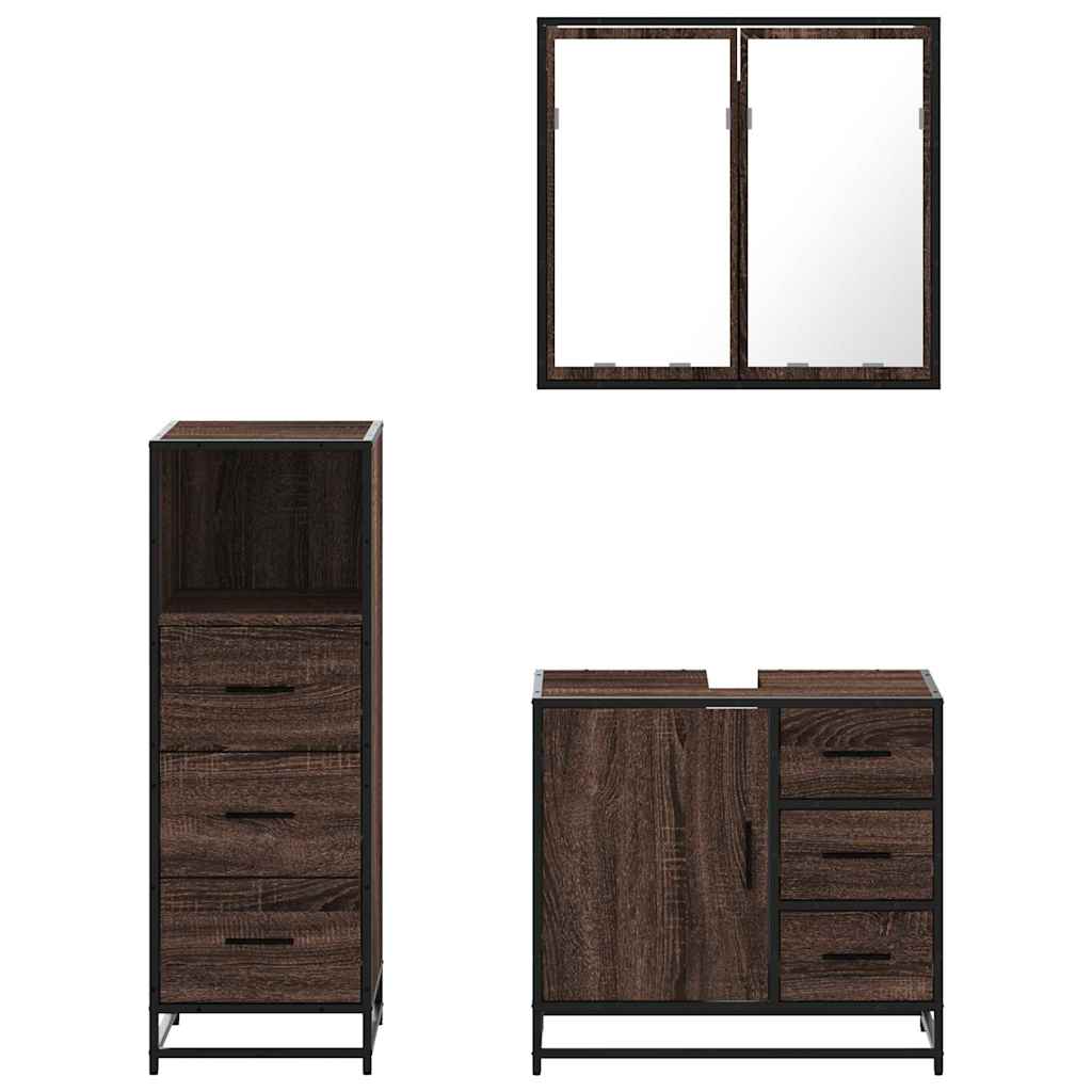 3 Piece Bathroom Furniture Set Engineered Wood