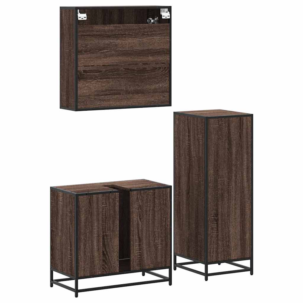 3 Piece Bathroom Furniture Set Engineered Wood
