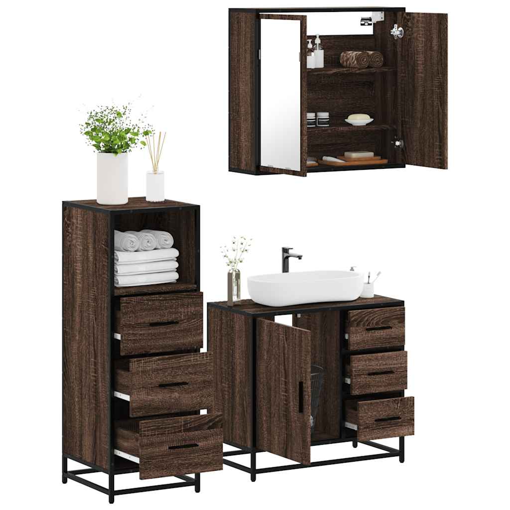 3 Piece Bathroom Furniture Set Engineered Wood