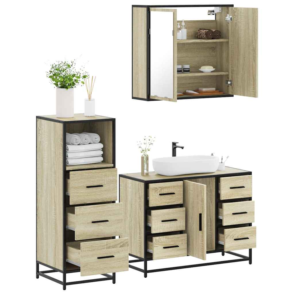 3 Piece Bathroom Furniture Set Engineered Wood