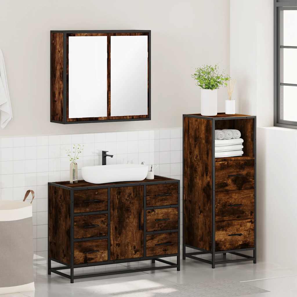 3 Piece Bathroom Furniture Set Engineered Wood