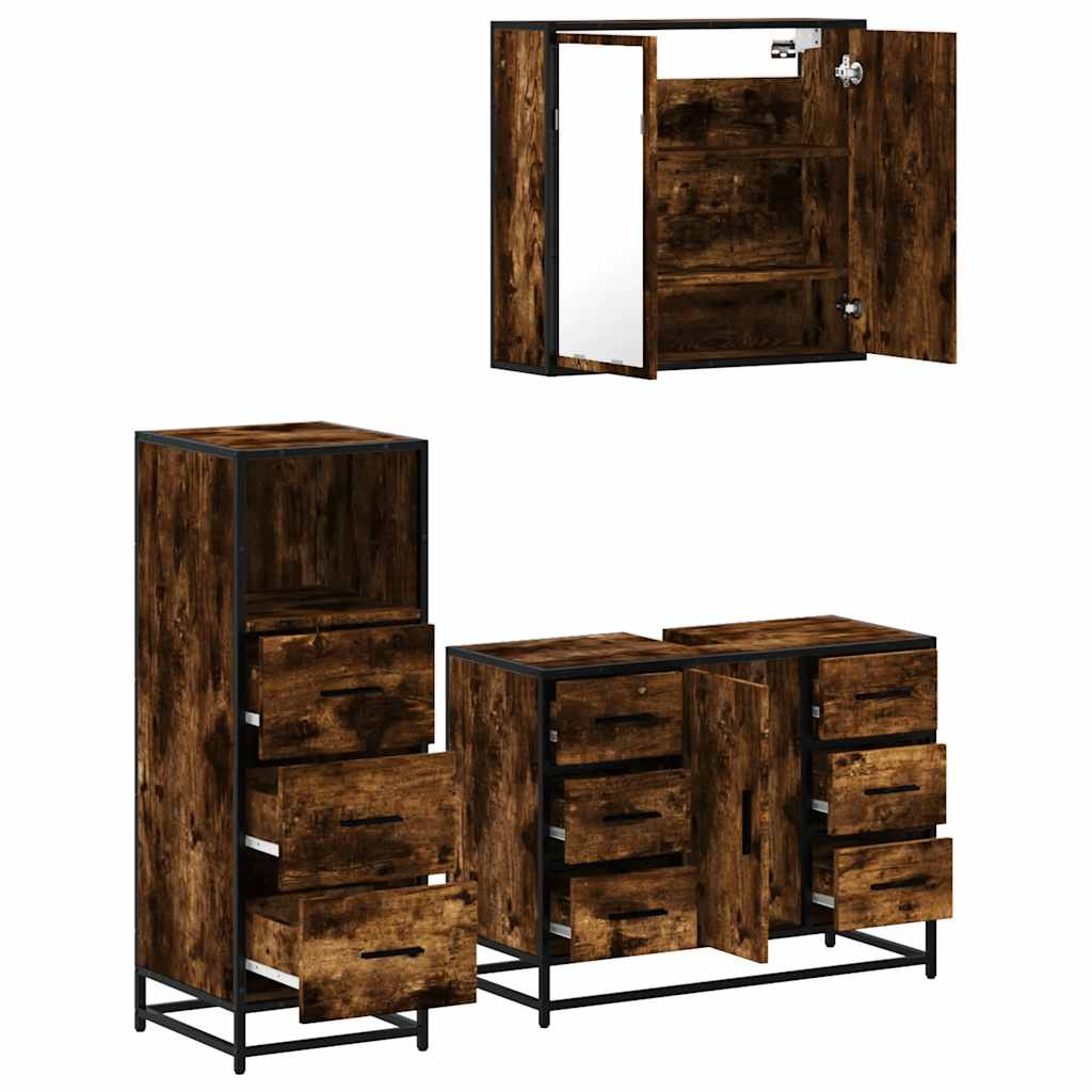 3 Piece Bathroom Furniture Set Engineered Wood