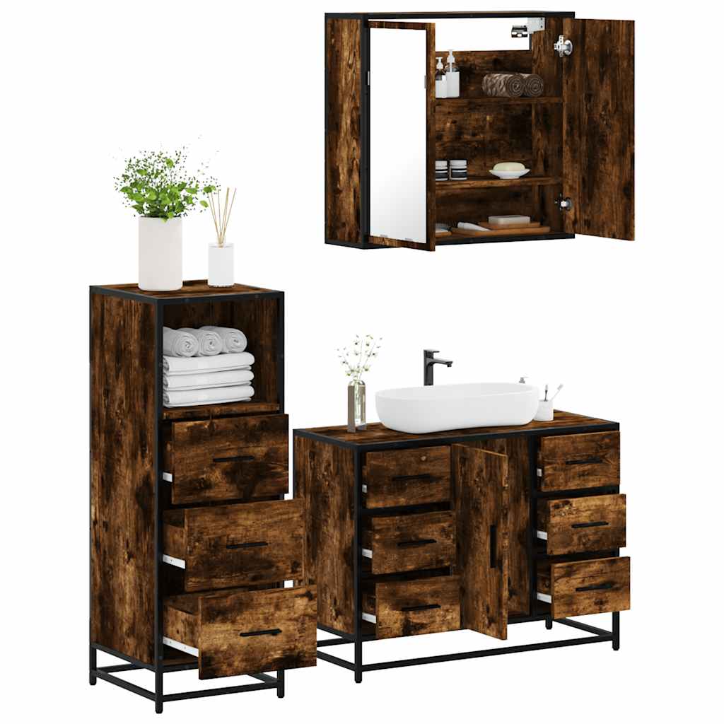3 Piece Bathroom Furniture Set Engineered Wood