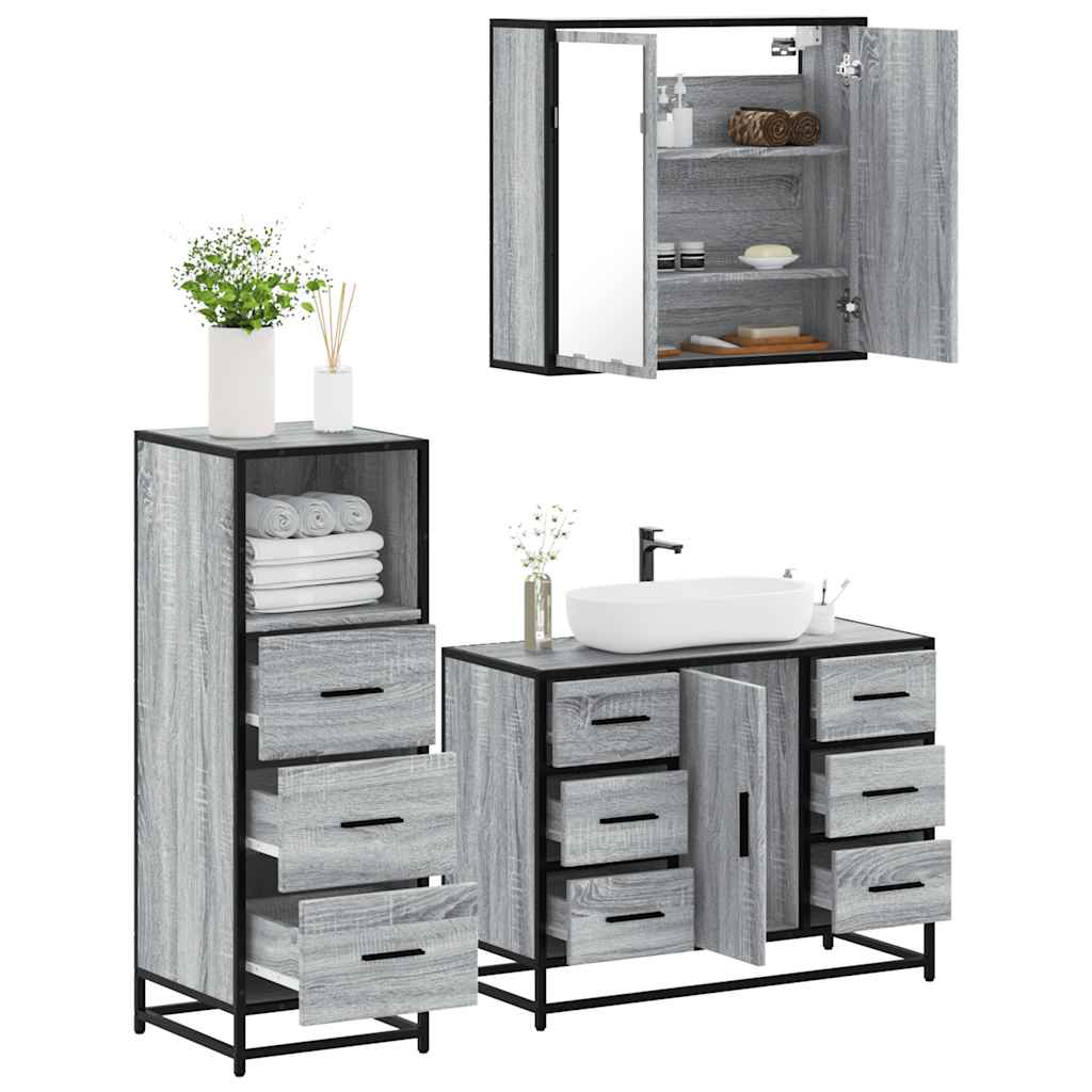 3 Piece Bathroom Furniture Set Engineered Wood
