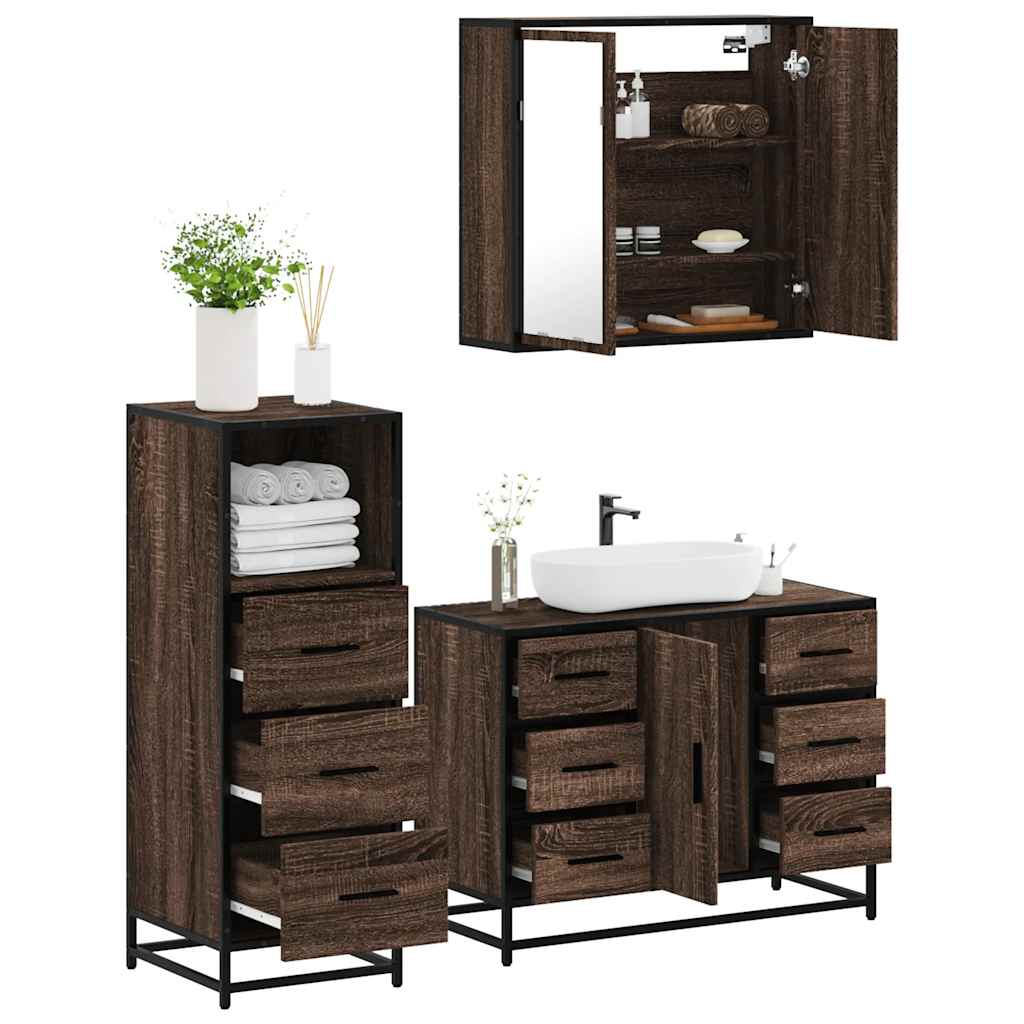 3 Piece Bathroom Furniture Set Engineered Wood