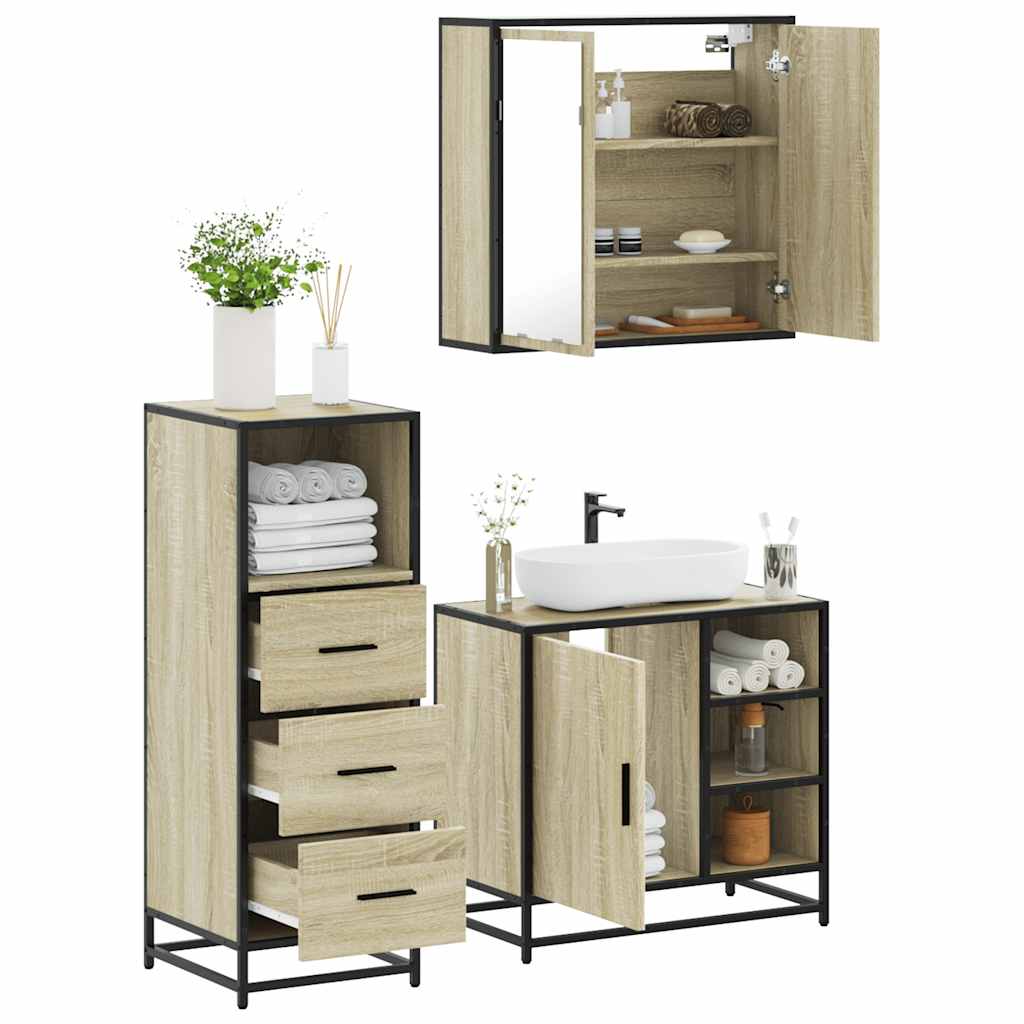 3 Piece Bathroom Furniture Set Engineered Wood