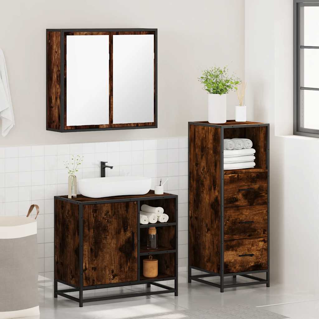 3 Piece Bathroom Furniture Set Engineered Wood