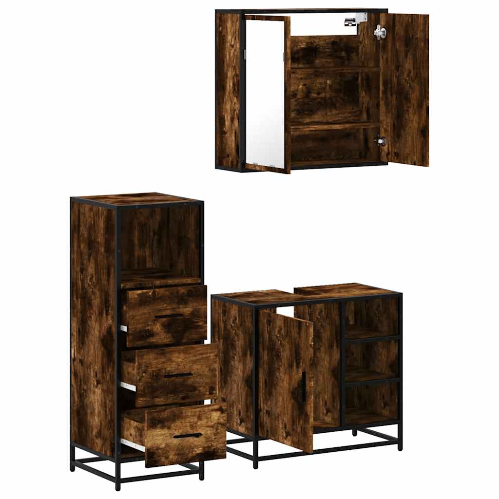 3 Piece Bathroom Furniture Set Engineered Wood