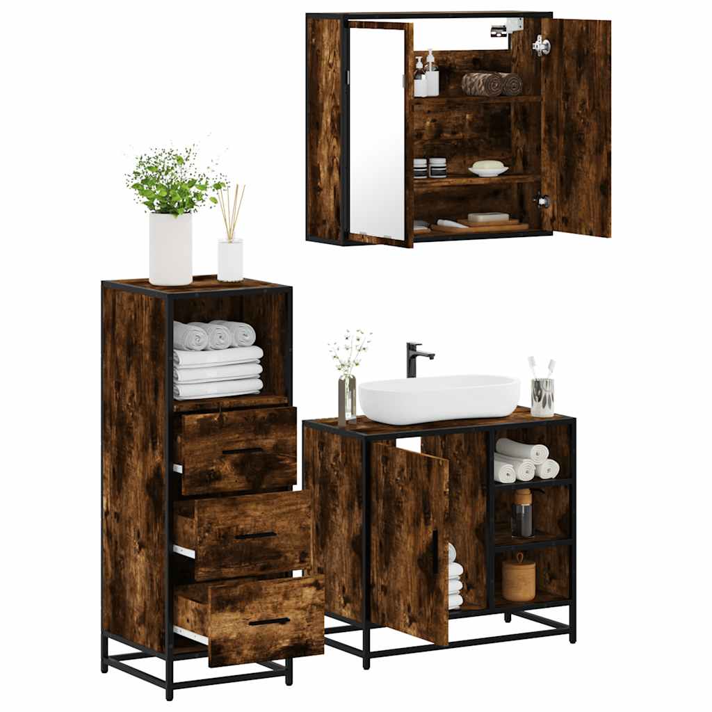 3 Piece Bathroom Furniture Set Engineered Wood