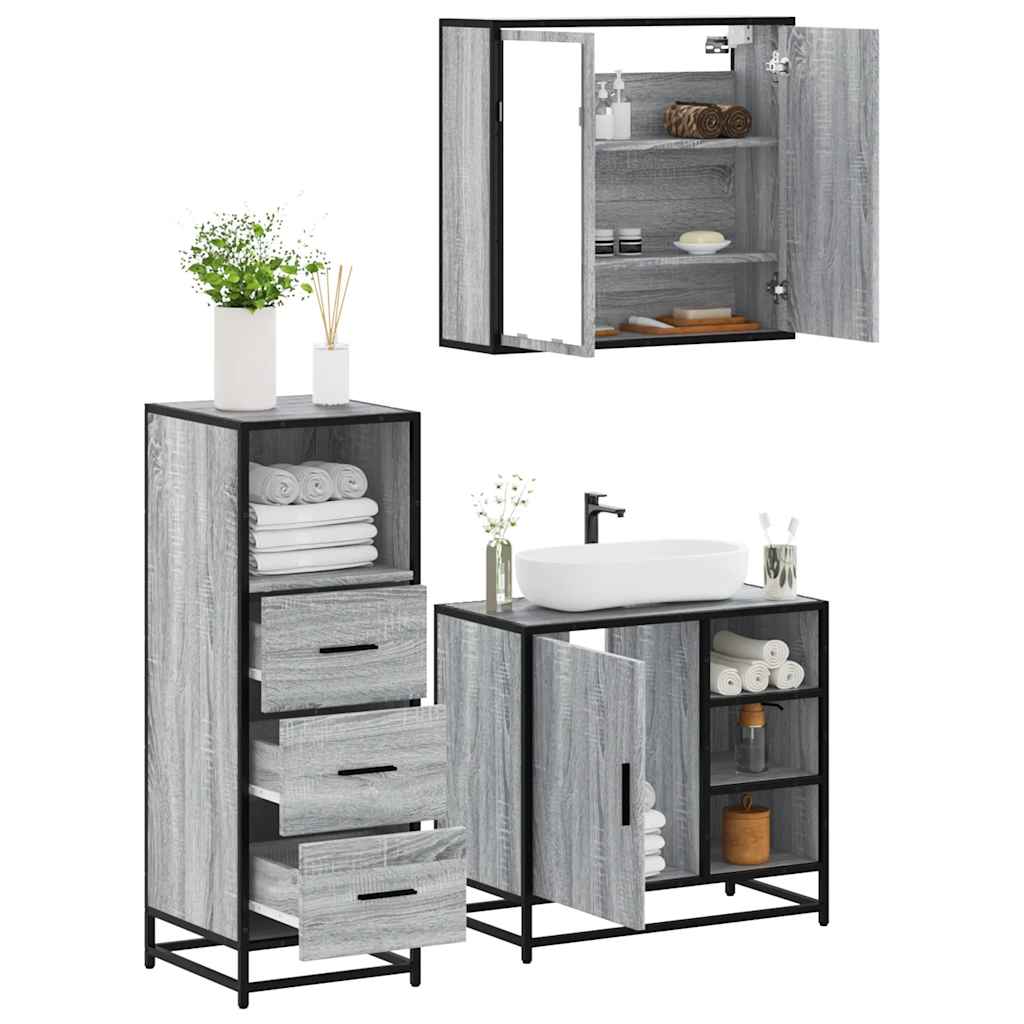 3 Piece Bathroom Furniture Set Engineered Wood
